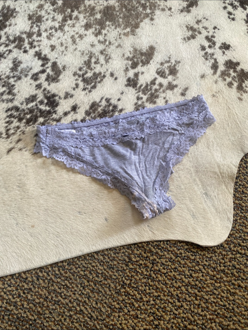 Lace-Trim Ribbed Bikini Panty in Lavender